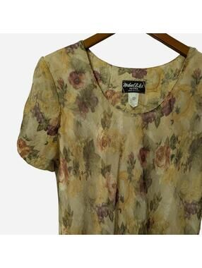 90s Michael B. Ltd. Impressionist Floral Chiffon Maxi Dress Size Petite S/M